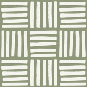 White Striped Tiles on Sage Green Background - large