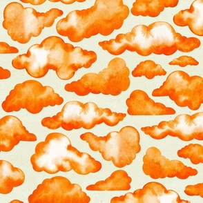 Larger Scale // Watercolor Painted Scattered Fluffy Orange Clouds