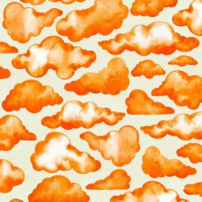 Large Scale // Watercolor Painted Scattered Fluffy Orange Clouds