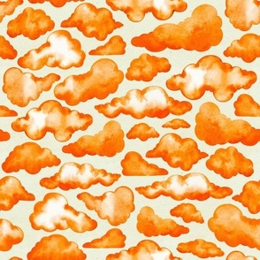 Medium Scale // Watercolor Painted Scattered Fluffy Orange Clouds