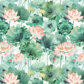 Emerald Green Asian Inspired Floral Pattern