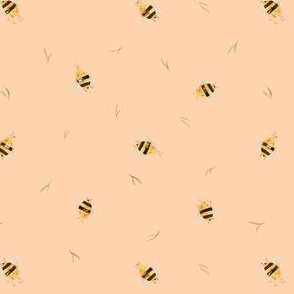 Small Bright Tossed Bees holding Flowers on Peach