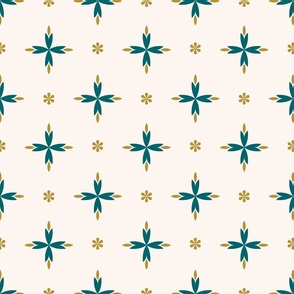 Medium - Persian art- Geometric four leaf flower  gold and teal