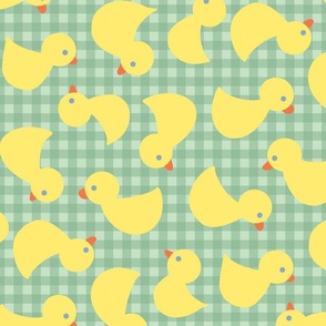 little yellow ducks on green gingham - large 24 in repeat
