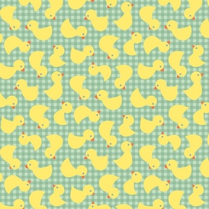 little yellow ducks on green gingham - small 12 in repeat