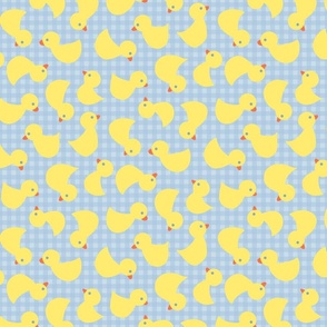 little yellow ducks on blue gingham- small 12 in repeat