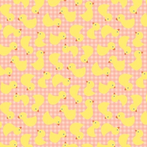little yellow ducks on pink gingham - small 12 in repeat