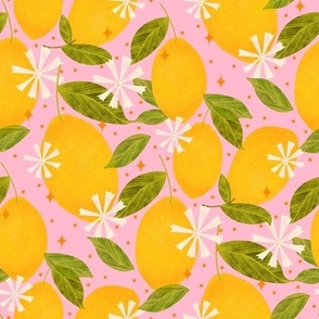 Pink Lemon Floral Delight: Yellow, White Flowers