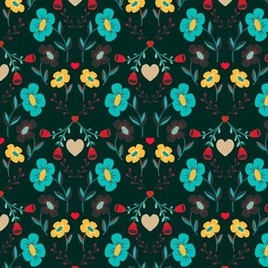 Little flowers on a dark teal background 