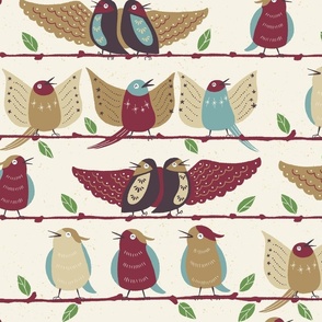 Happy Birds' Choir [wine red-pale blue] large