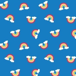 Little retro style pride rainbows with clouds on blue 