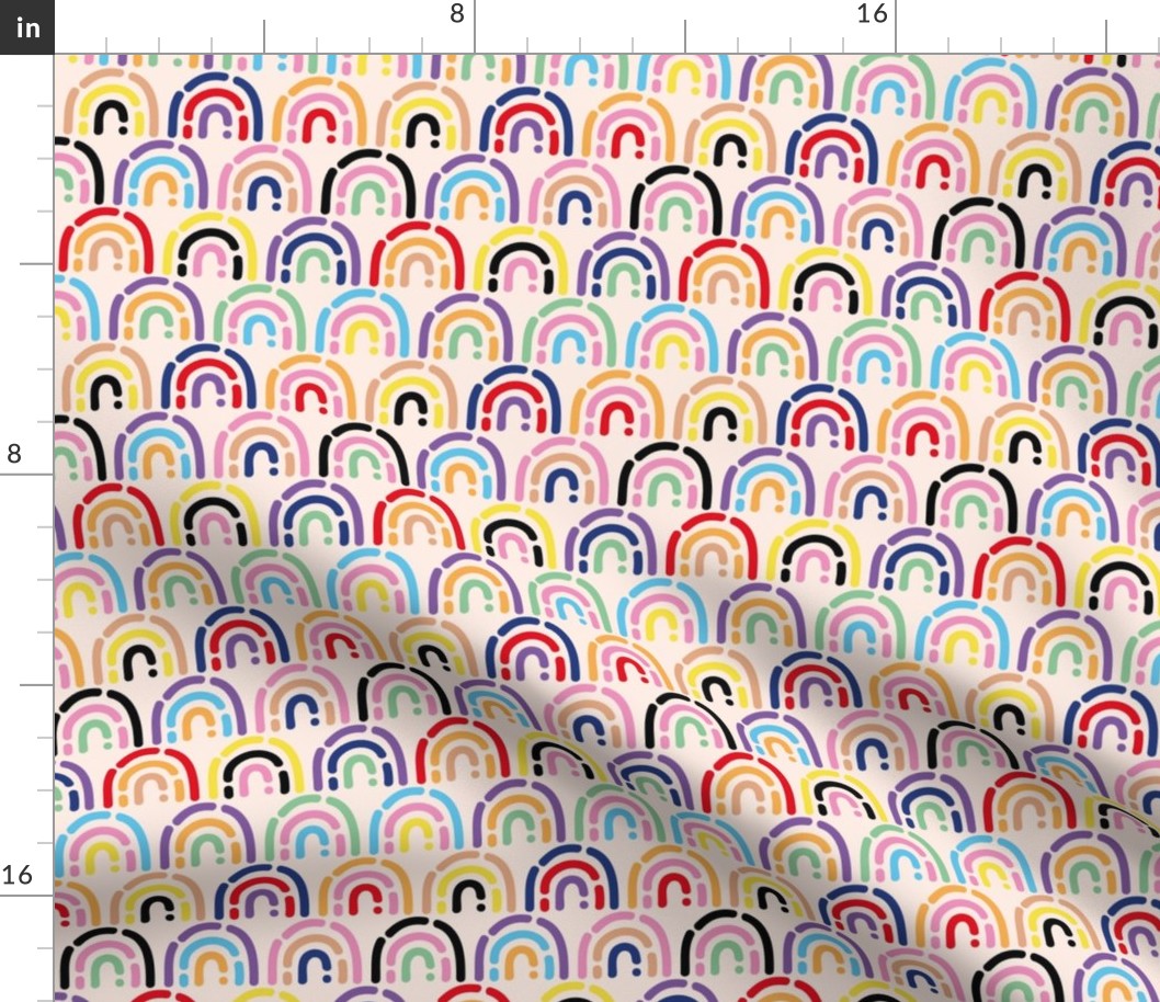 Groovy retro pride rainbows - inclusive lgbtq+ design on blush ivory 