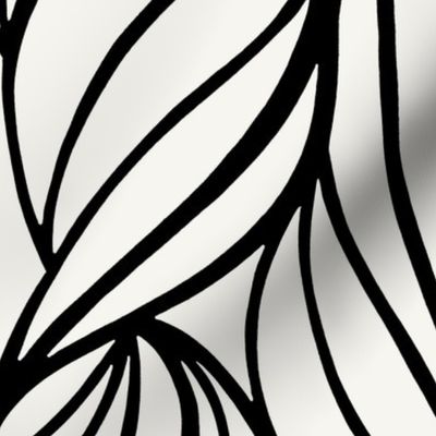 (L) minimalist abstract flowing leaves black and white