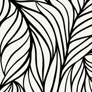 (L) minimalist abstract flowing leaves black and white