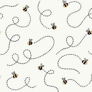 SMALL Cute Doodle Buzzing Bees on a white background 