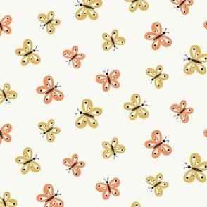 SMALL Cute Yellow and Orange Butterflies on a creamy white background