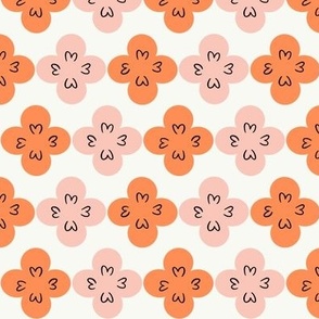 SMALL Cute Doodle Clovers - Orange and Pink 
