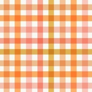 SMALL Gingham in Yellow, Pink, and Orange - Checkered Plaid on a creamy white background