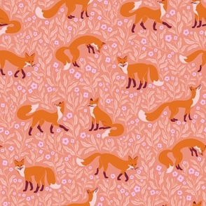 Foxies - Fox Print - Orange, Burgundy and Pink