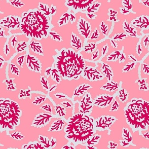 Lino Roses red on pink