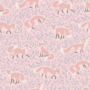 Foxies - Fox Print - in Pastel Palette - Pale Pink, Baby Pink and Gray