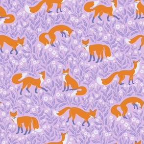 Foxies - Fox Print - Lilac and Orange