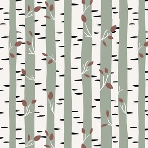 Birch Tree forest - autumn leaves and trees sage green hazelnut 