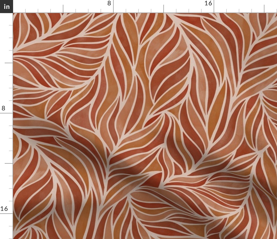 (M) warm minimalist abstract leaves in neutral earthy terracotta, brown and beige