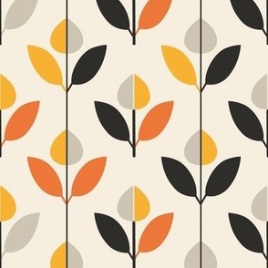 Retro Flowers with Orange and Yellow Highlights - Large Print