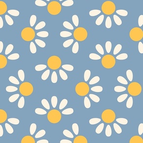 Minimalistic daisies on a muted blue background 