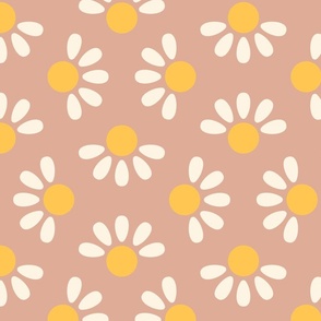 Minimalistic daisies on a pink beige background 