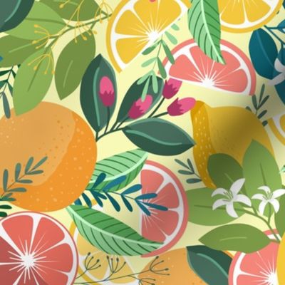 medium light lime background  summer fruit lemon, orange and grapefruit color burst by art for joy lesja saramakova gajdosikova design