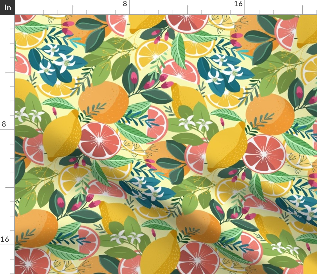 medium light lime background  summer fruit lemon, orange and grapefruit color burst by art for joy lesja saramakova gajdosikova design