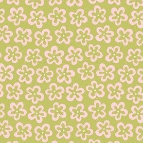 Small groovy floral shapes outlined in light green 