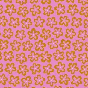 Small groovy floral shapes outlined in hot pink and brown 