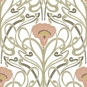 Art deco floral intricate design - liberty style geometric lines - green and white - Big Size