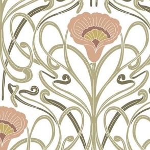 Art deco floral intricate design - liberty style geometric lines - green and white - Small Size