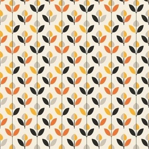 Retro Flowers with Orange and Yellow Highlights - Small Print