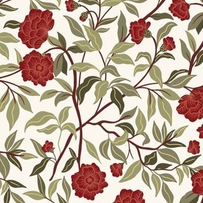 Romantic Red Roses and Intricate branches in Liberty style - Small size