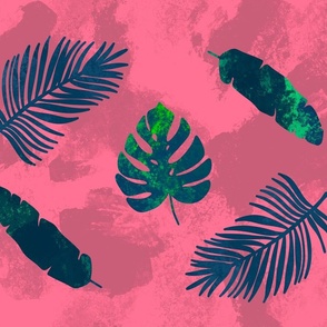 Vintage Tropical Island Aesthetic Palm Tree Leaf Pattern With Neon Green And Pink