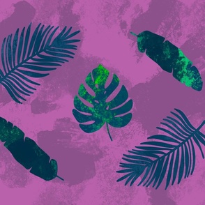 Vintage Tropical Island Aesthetic Palm Tree Leaf Pattern With Neon Green And Purple