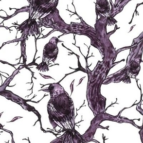 Black raven on a scary branch