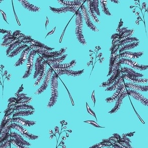 Forest black fern on blue