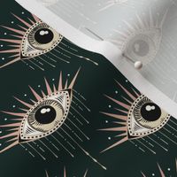 (s) Occult evil eye in art deco style on emerald green