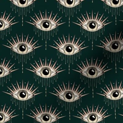 (s) Occult evil eye in art deco style on emerald green