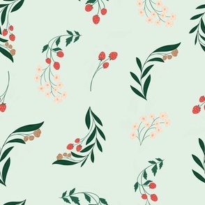 Strawberry Meadow Melody - delicate berry foliage in  mint green meadow