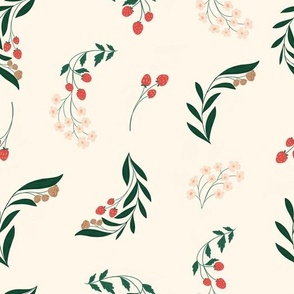 Strawberry Meadow Melody - delicate berry foliage in  ivory  meadow