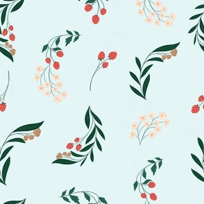 Strawberry Meadow Melody - delicate berry foliage in baby blue  meadow