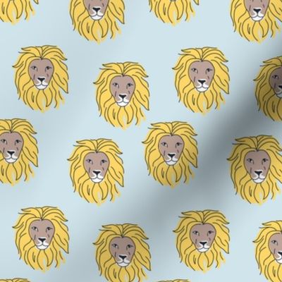 Retro Nineties style lions - quirky freehand wild animals on soft blue