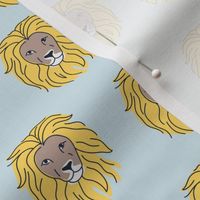 Retro Nineties style lions - quirky freehand wild animals on soft blue